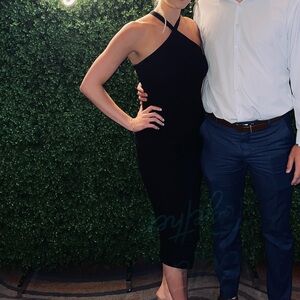 Ribbed Black Halter Dress